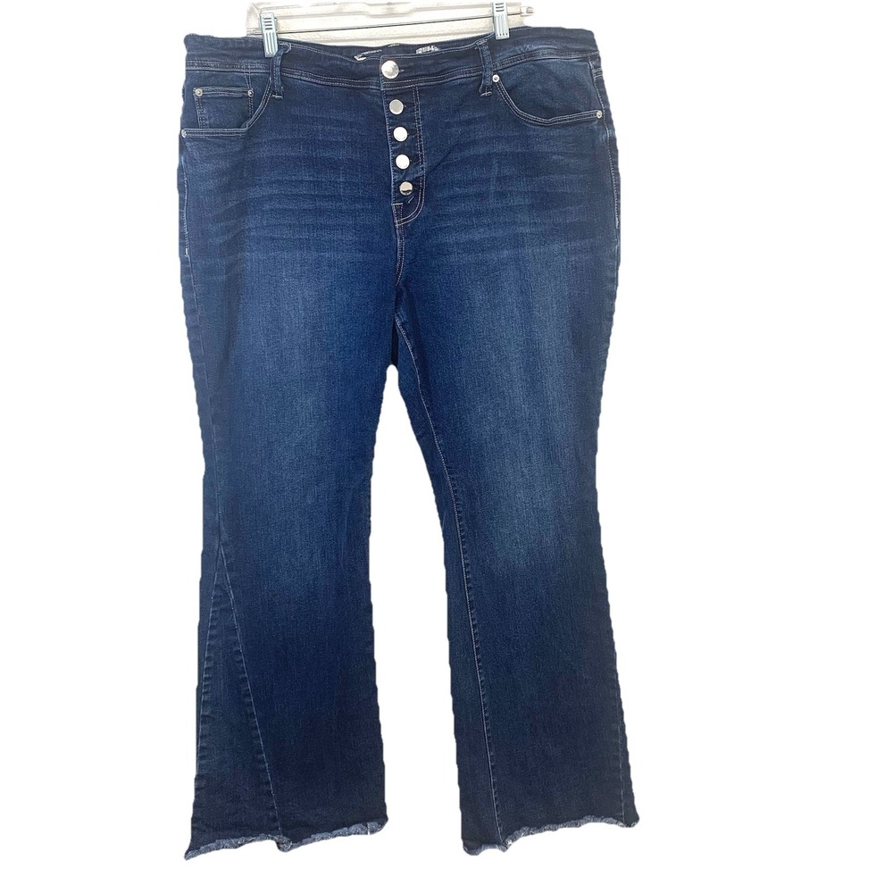 Seven 7 Flareβ Button Fly Jeans Woman 20 Fray Hem Stretch Casual Western Boho